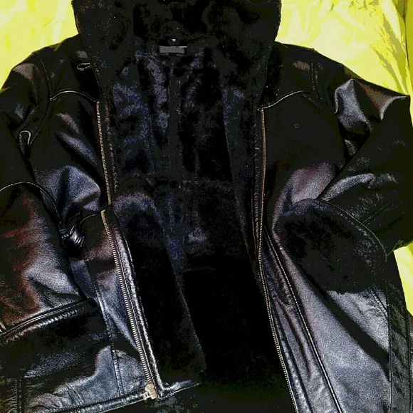 Ladies Black leather winter coat