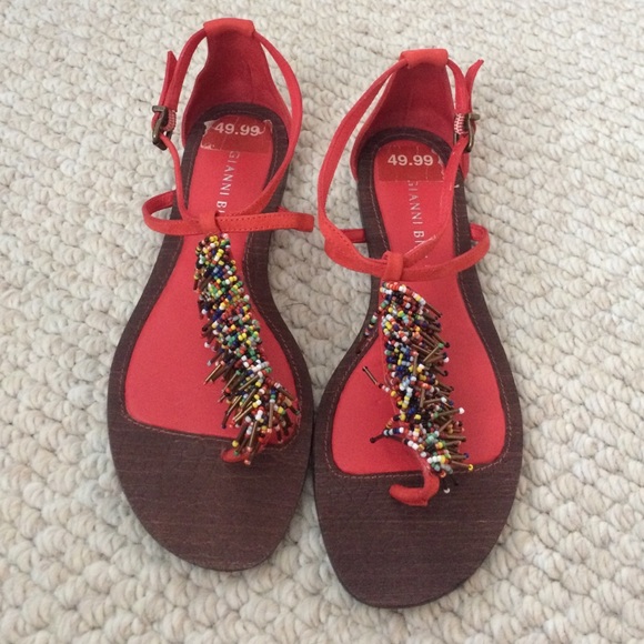 Coral and multi colored sandal