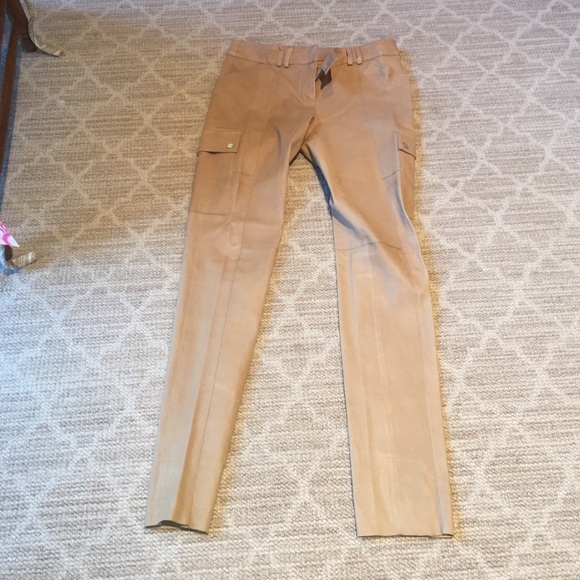 Tory Burch soft tan leather "cargo" style pants