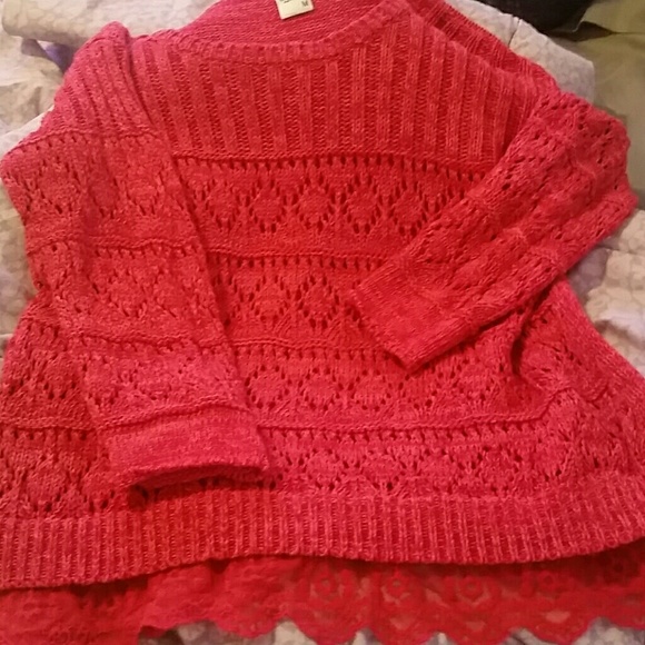 Coral pink american rag lace bottom sweater