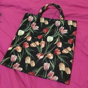 Tulip patterned tapestry short handled shopper