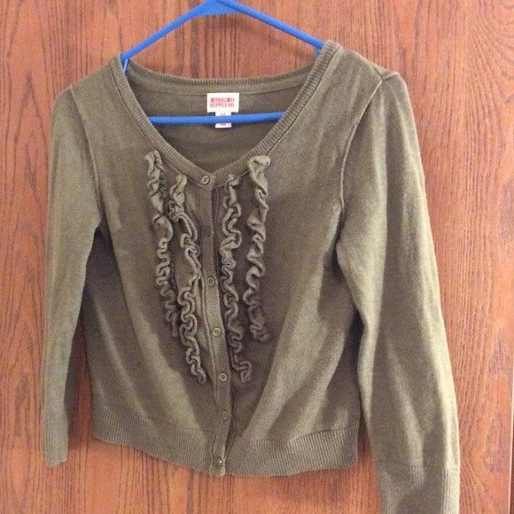 Olive green cropped ruffle cardigan