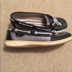 Sperrys black and silver glitter