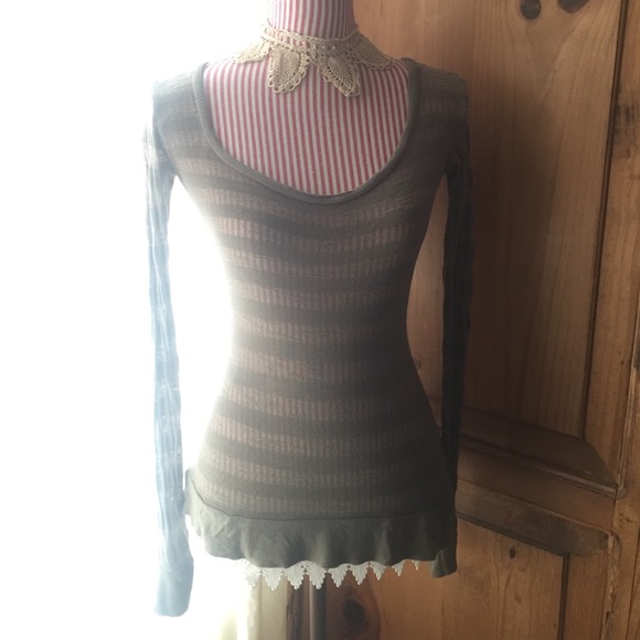 Olive Green Striped Sheer Shirt - Picture 1 of 3