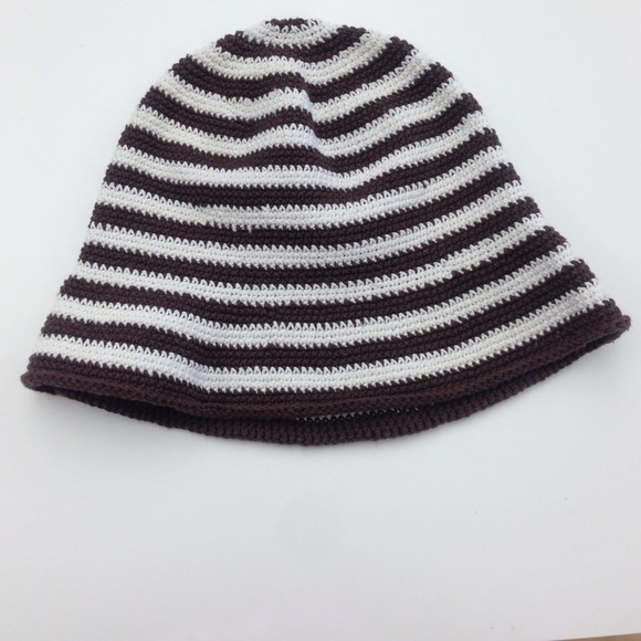Never worn brown and white striped hat.