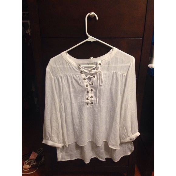 White Lace Up Top