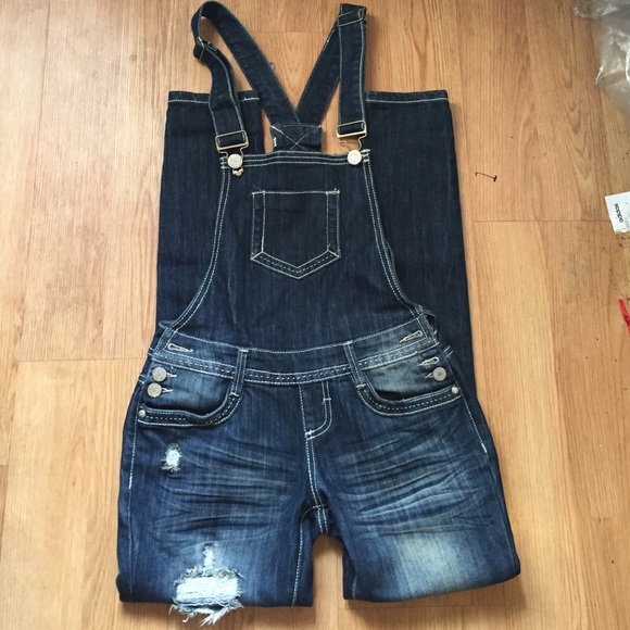 Dark wash jean overalls