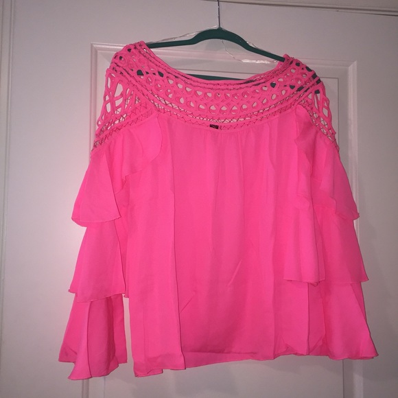 Ruffle Sleeve Blouse, with Lattice Top