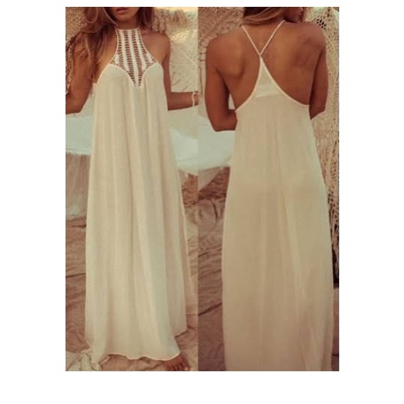 Sheer white chiffon maxi dress