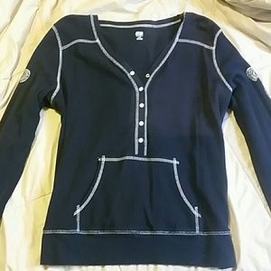 Navy Blue Active Top With White Snap On Buttons.