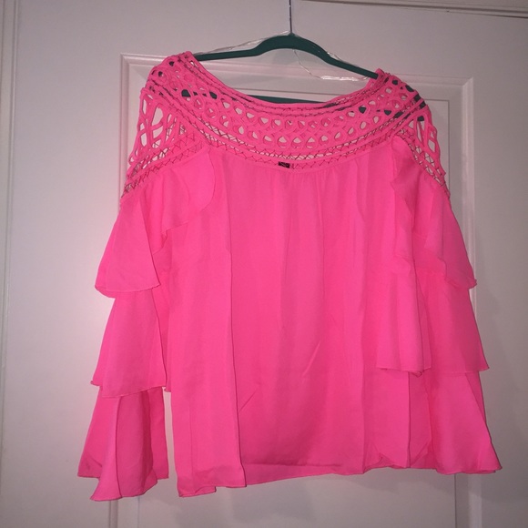 Ruffle Sleeve Blouse with Lattice Top