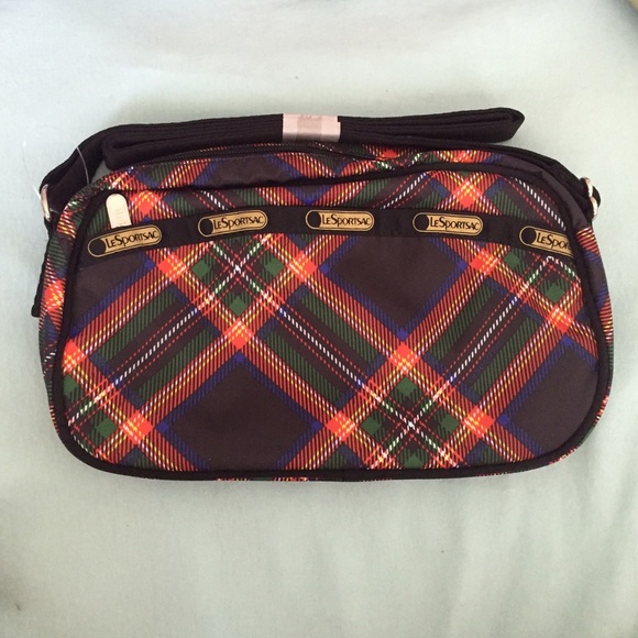 LeSportSac : Cozy Black Plaid Cross body Bag Purse