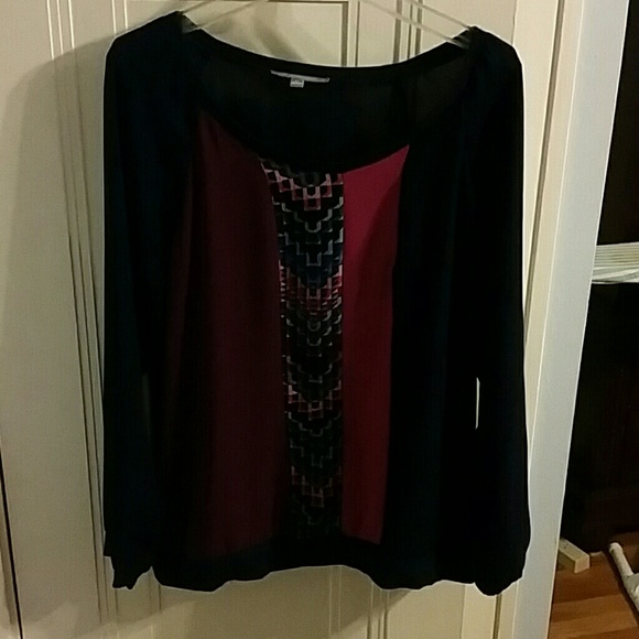 Navy long sleeve banded bottom sheer top