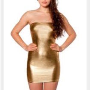 AA gold strapless dress.