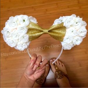 White & gold floral Minnie ears