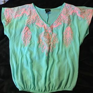 Mint green/pink boho style shirt Rue21