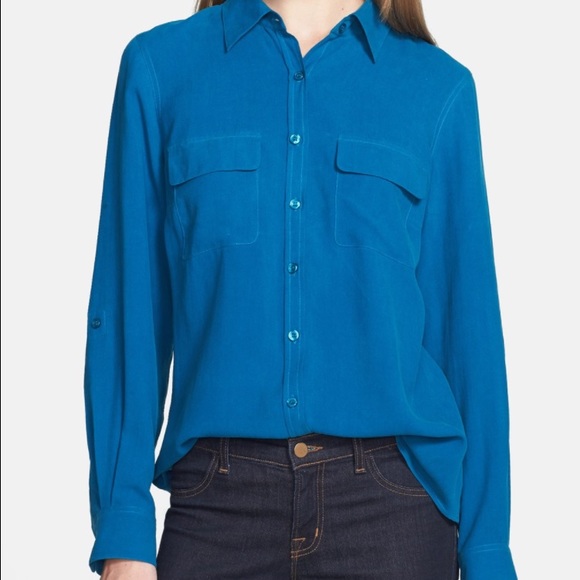 Nordstrom Size S Coral button down silk blouse - Picture 2 of 4