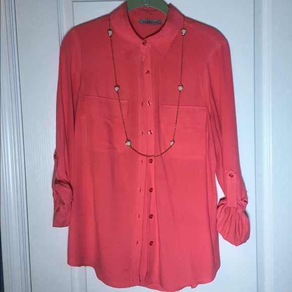 Nordstrom Size S Coral button down silk blouse - Picture 3 of 4