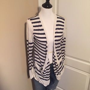 Xhilaration Oversized White & Navy Stripe Cardigan