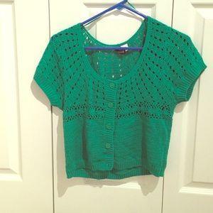Crocheted short sleeve cardigan