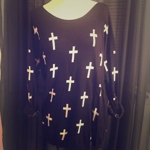 Scoop neck sweater with white crosses!
