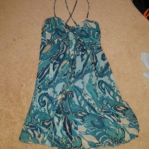 Blue and green abstract design party dress