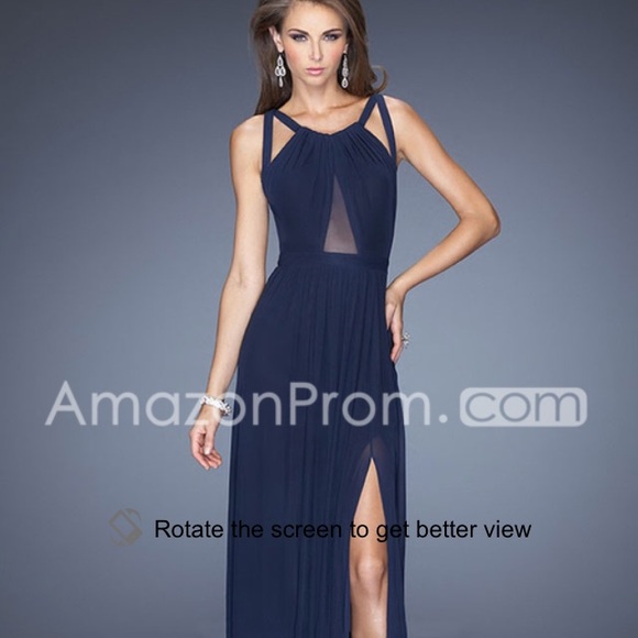 Beautiful navy chiffon halter prom dress