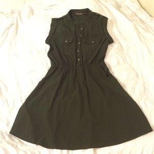 Cute & Flirty Army Green Dress w Button Details