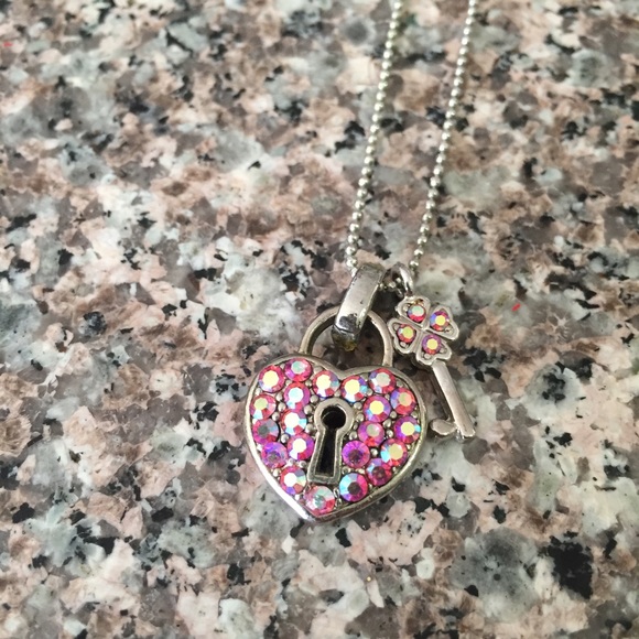 Silver Cookie Lee necklace with heart & key charm