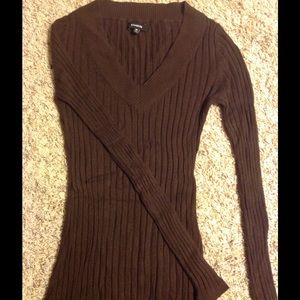 Express Stretch Ribbed Sweater Size M Brown