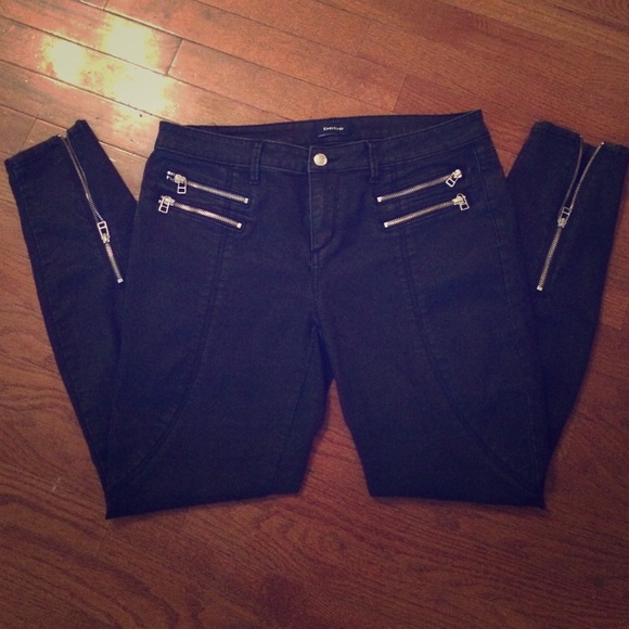 Black bebe multi zipper jeans