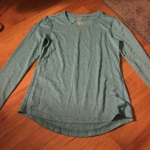 Blue and white exercise shirt