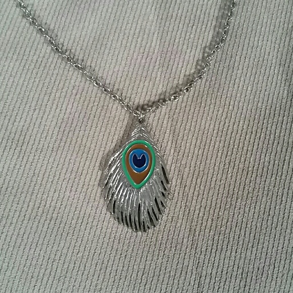 Silver Peacock feather necklace