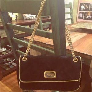 Authentic Michael Kors velvet and gold black purse