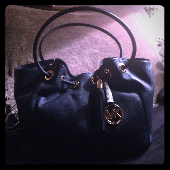 Michael Kors medium navy blue leather ring tote