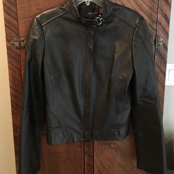 BCBG Soft Black Leather Motorcycle Jacket. S 4