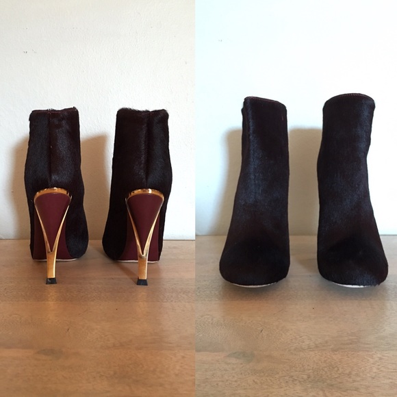 DVF Lis calf hair burgundy booties metal heels - Picture 2 of 4