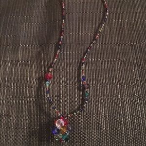 Multi color glass seed bead necklace