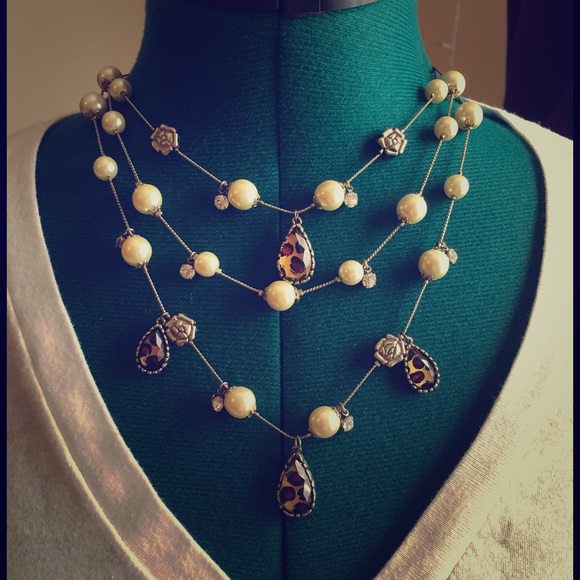 Tiered Pearl & Cheetah Betsey Johnson Necklace