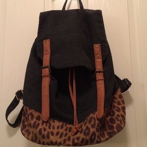 Black denim backpack