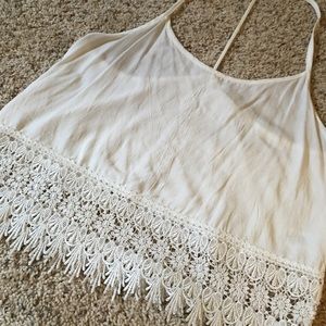 Beautiful lace detail t-strap crop tank top