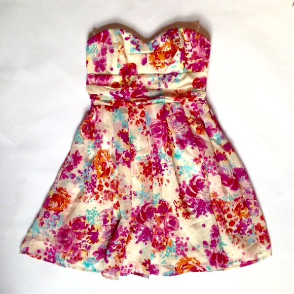 Floral Print Strapless Dress