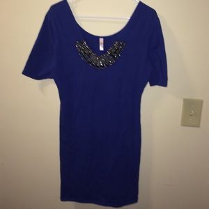 Royal Blue Beaded Neckline Dress