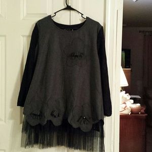 Lace sleeved  blouse with tule bottom