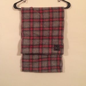 Gray and red plaid scarf