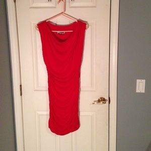 Ruched red bodycon dress