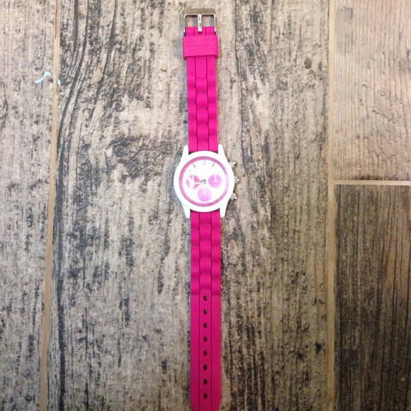 Pink and White Stainless Steel Watch