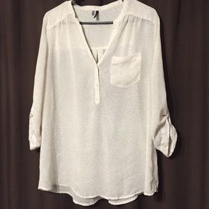 Maurice's, sheer, cream and tan blouse