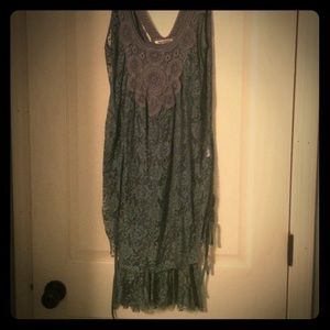 Teal lace shift dress