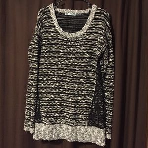 Maurice's, black and white with lace, long sweater